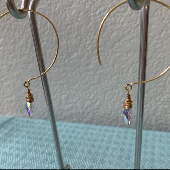 Clear Crystal Teardrop Round Hoop Dangle Earrings - Picture 9 of 11